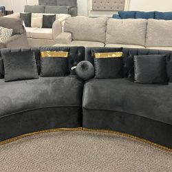 🚀 Same Day Delivery 🚀 Ella Velvet Black Curved Sectional $2,499.00
