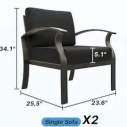 🥨2Pcs Outdoor Patio Leg Sofa Chairs Steel Frame Porch Furniture with Deep Seating and Cushions for Lawn Backyard Deck,Grey