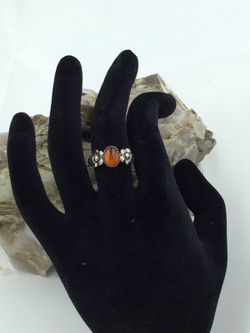 Vintage 925 STER Silver Amber Cabochon Flower Ring 7.25