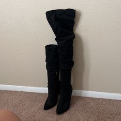 Black Knee High Boots Suede 