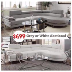 New white or grey bonded leather sofa sectional