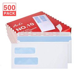 500Pack Double Window Envelopes Quick-Seal Closure Envelopes 4 1/8 x 9 1/2,Security Tint Pattern Designed for Home Office Secure Mailing,Letters and I