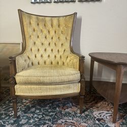 Vintage High Back Tufted Chair by Sam Moore – Chartreuse Gold Velvet, Hollywood Regency Glam
