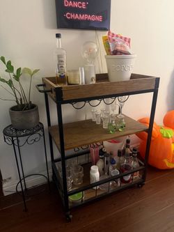 Industrial Wood and Metal Bar Cart