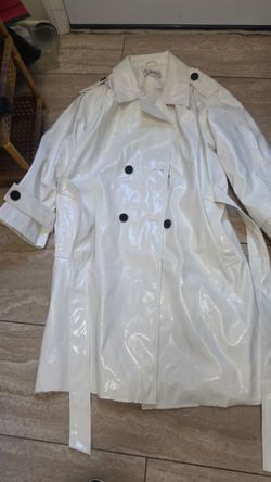 White Patent Vinyl Double-Breasted Trench Coat