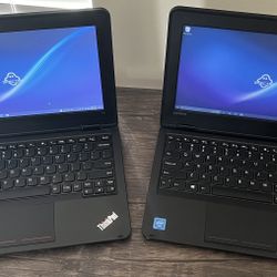 (2) Lenovo 11e. 11.6” . 1.60 GHz Celeron N3150 Dual-Core. 128 GB SSD. 4 GB Ram