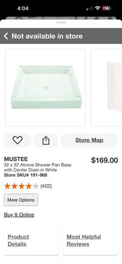 Shower Pan Base 32 X32 Center Drain