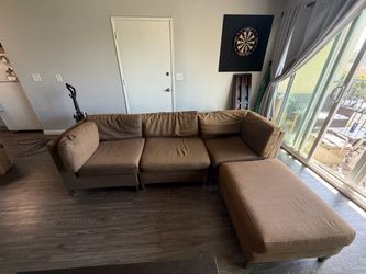 Brown Fabric Sectional Sofa with Chaise