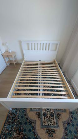 White Wooden Queen Bed Frame with Slatted Base