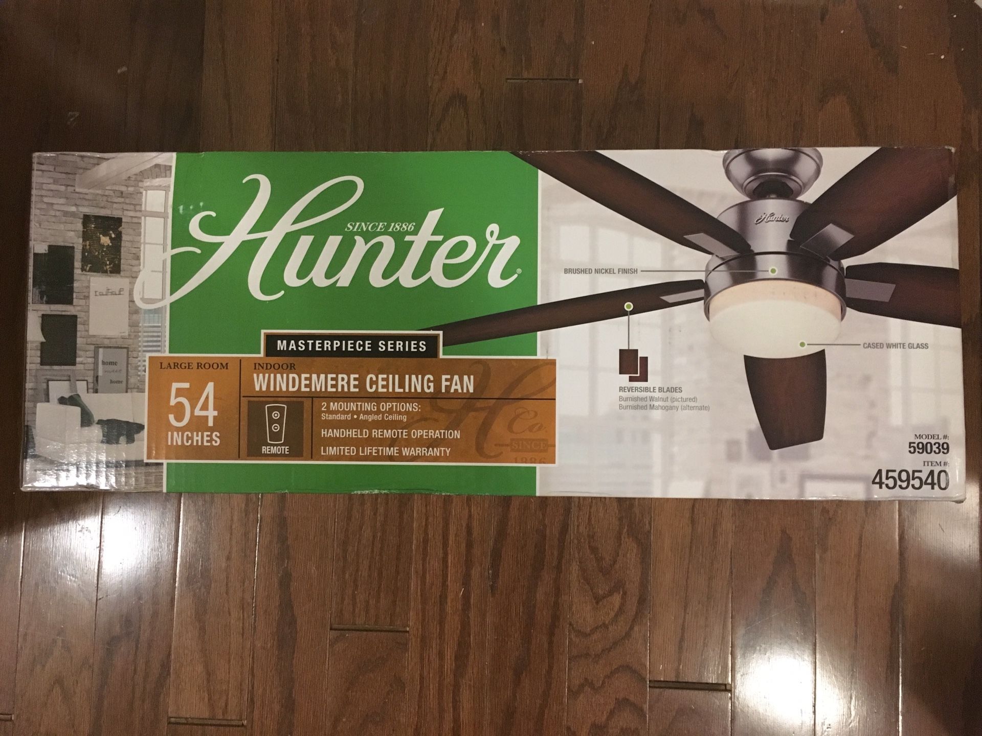 Hunter Windemere 54-in Brushed Nickel Indoor Downrod Mount Ceiling Fan with Light Kit and Remote