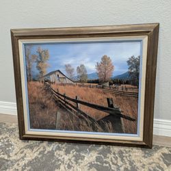 Impact Posters Gallery "Old Wood Barn with Fence" Framed Art Print. 