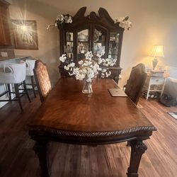 Best Offer-Can Be Sold Separately or as a Set-Solid Wood Dining Room Table And Four Chairs And Scroll Top Hutch 
