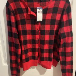 Women red plaid knitwear cardigan polo ralph lauren size XL retail $168