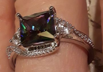 Mystic topaz princess cut silver plated ring size 10