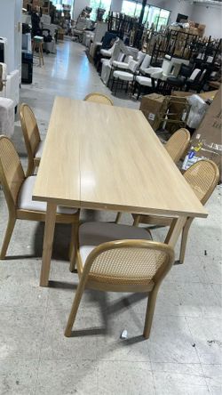 ❤️‍🔥 7-Piece Dining Set: 1 Table and 6 Chairs (Wood Color) $ 450