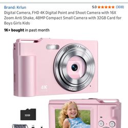 Digital Camera, FHD 4K Digital Point and Shoot Camera with 16X Zoom Anti Shake, 48MP Compact Small Camera with 32GB Card for Boys Girls Kids