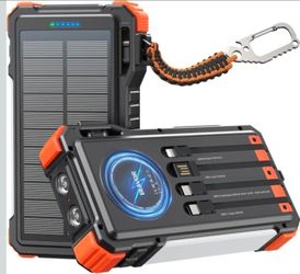 45W Power Bank Solar Charger Built in Cables, 20000mAh Wireless Portable Charger with USB C, PD QC Fast Charging Waterproof Battery Pack