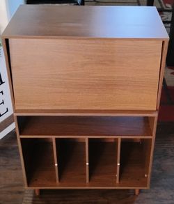 Drop-Front Vinyl Record Storage Console and Turntable Stand