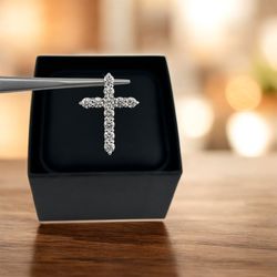 Diamond Cross Pendant In 14k White Gold