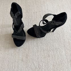 Black Velvet Rhinestone Heels