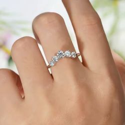 Size 6.5 Sterling Silver Moissanite Chevron Curve Eternity Ring 