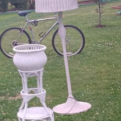 Wicker Lamp And  Plant Stand