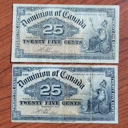 🇨🇦1900 Dominion of Canada 25 Cent Banknotes