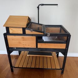 Tortoise Habitat with Adjustable Lamp Holder, Storage Shelf, Yellow