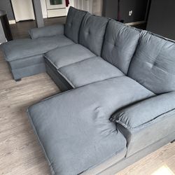 Shintenchi 110" Modular Sectional Couches for Living Room, U-Shaped Sofa Couch with Double Chaise, 4 Seat Sofa Sets with Thick Cushion & Soft Backrest