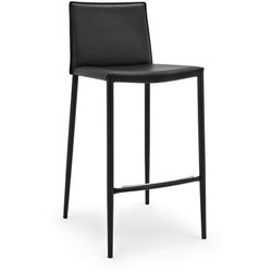 Set of 4 Modern Black Genuine Leather Counter Stools