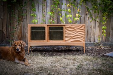Handmade Solid Beech Credenza — Woven Doors + Sculptural Carving