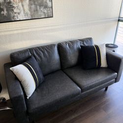 MCM Grey Faux Leather Sofa 