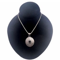 Sterling Silver 925 Necklace & Black Onyx Oval Brutalist Hammered Style Pendant