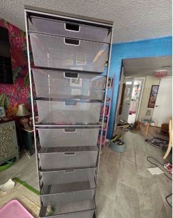Discontinued: 6 foot rolling metal dresser, drawers, storage cart. Container store.