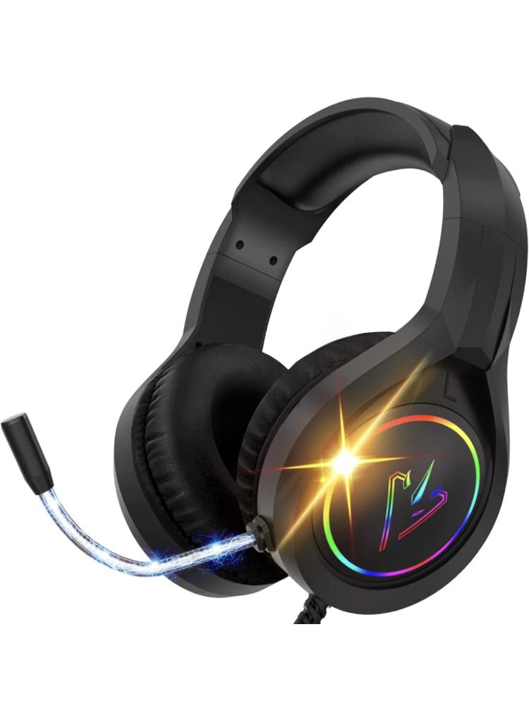 RGB Gaming Headset with Mic for PS4 PS5 Xbox one PC, Stereo Gamer Headphones with Noise Cancelling Microphone