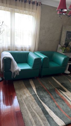Teal Leather Club Chairs – Set of 2
