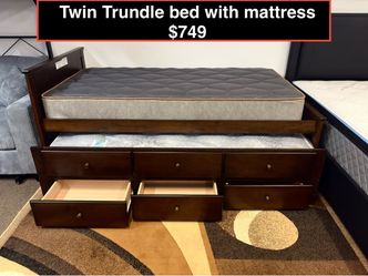 New Solid Twin Trundle bed with mattress