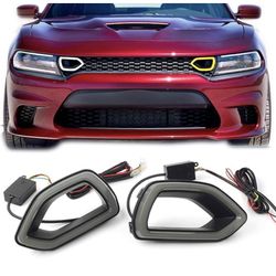 LIRUGrille Upper Grill Bezel Lights Lamp for Dodge Charger 2015-2021, Black