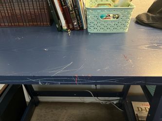 Blue desk and Bookcase