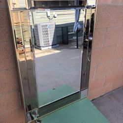 Classic Vintage 1989 Heavy Beveled  Combination of Smoky and Clear Glass Mirror in Gold Chrome Frame: