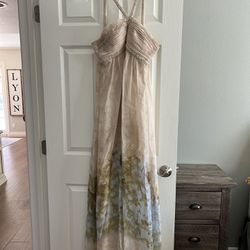Cream Beaded Floral Prom Dress 