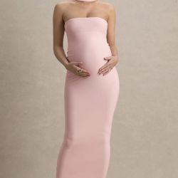 Club London PINK HIGH-NECK MATERNITY MAXI DRESS