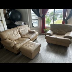 Leather Couch Matching Chair & Ottoman 