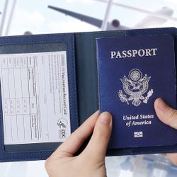 Passport and Vaccine Card Holder Combo, PU Leather Passport Holder with Vaccine Card Slot, Slim Passport Cover, Passport Wallet with Vaccine Card Prot