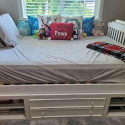White Twin Bed With Frame and Storage 