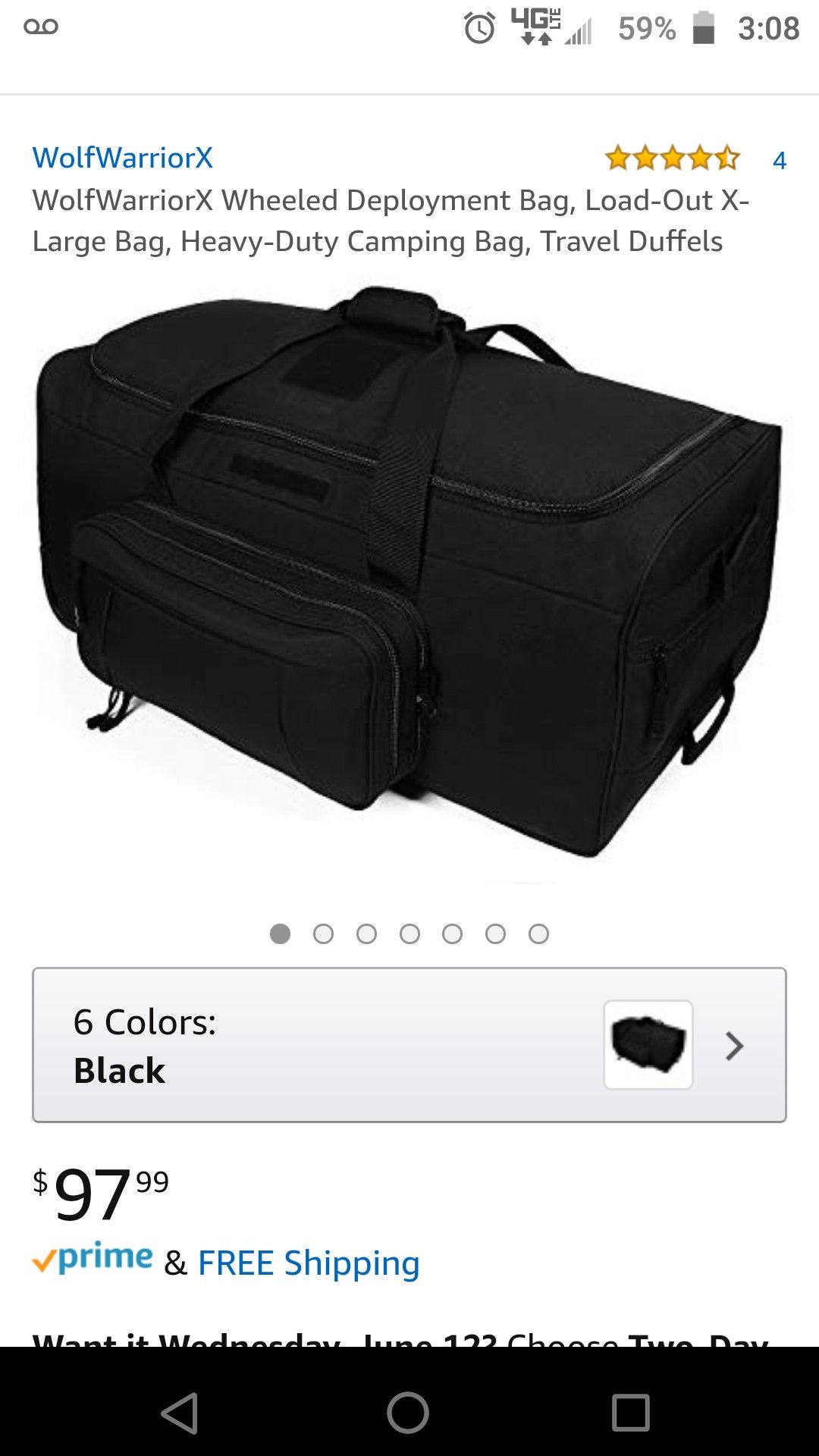 Large black military issue rolling duffle bag