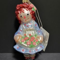 Raggedy Ann With Apron, Glass Christmas Ornament