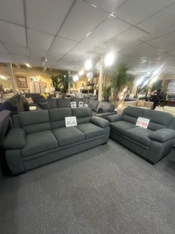 Brand New Dark Gray Fabric Sofa and Loveseat Set