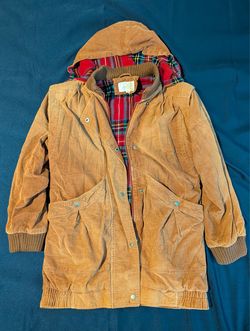 Mayfield Men's Tan Corduroy Hooded Lined Bomber Jacket Zip/Snap Size M