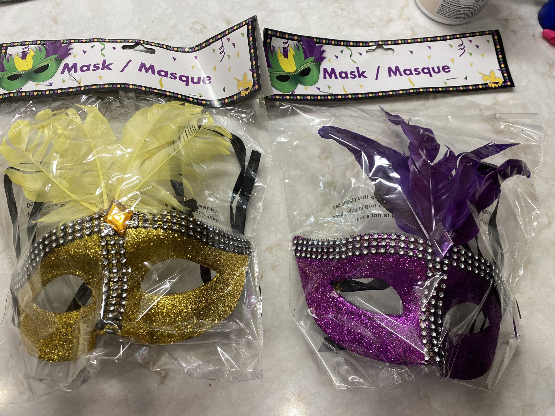 Set of 2 - Masquerade Masks / Mardi Gras / Halloween - NEW